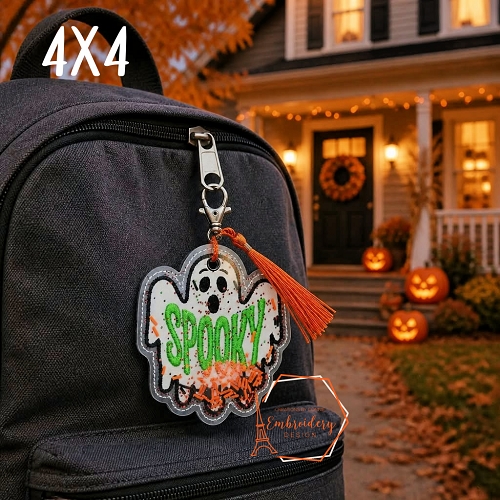 Spooky Ghost Bag Tag Embroidery Deign - 4x4